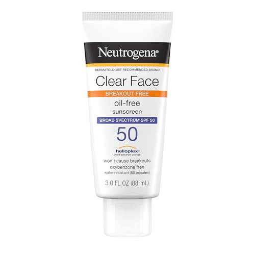 Neutrogena Clear Face Sunscreen Lotion for Acne-Prone Skin, Broad Spectrum SPF 50, Sunscreen for Face & Oily Skin, Oil-,Fragrance- & Oxybenzone-Free, Water Resistant, Matte, Unscented, 3 Fl Oz | Amazon (US)