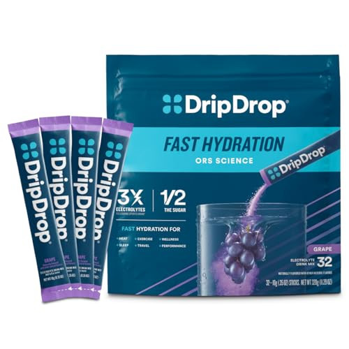 DripDrop Hydration Packets - Grape - Single Serve Electrolytes Powder Drink Mix - Non-GMO, Gluten Free, Vegan - 32 Sticks | Amazon (US)