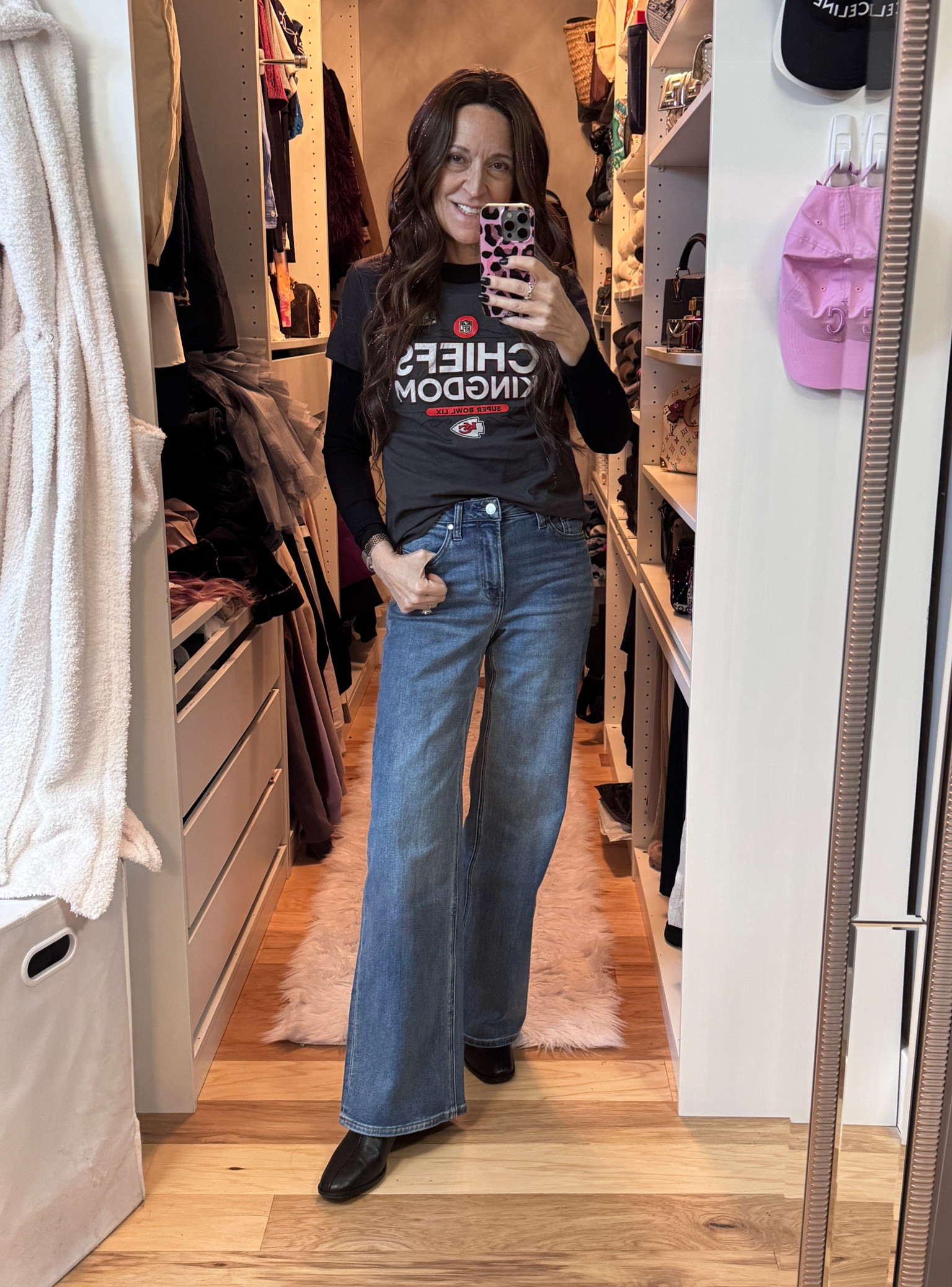 Super Bowl Sunday!  Unfortunately the Chiefs could not pull off the three peat but I’m still a huge fan. These new wide leg jeans were the perfect pairing with my Chiefs tee

#LTKOver40 #LTKMidsize