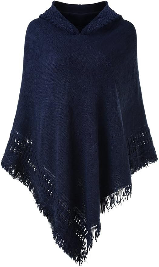 Ferand Ladies' Hooded Cape with Fringed Hem, Crochet Poncho Knitting Patterns for Women | Amazon (US)