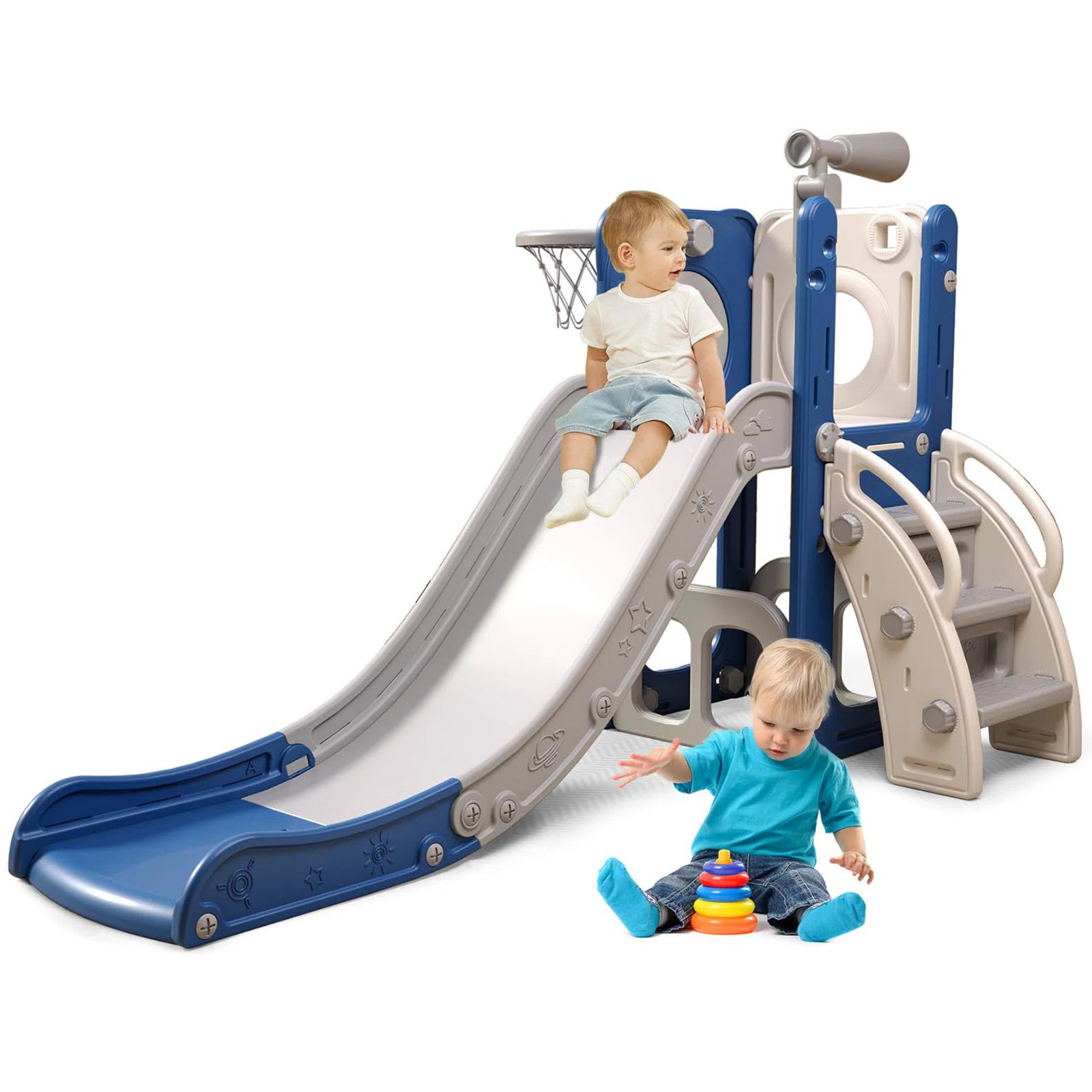 6 In 1 Toddler Playset With Slide,toddler Slide,slide For Kids With Basketball Hoop,ball,ring Tos... | Wayfair North America