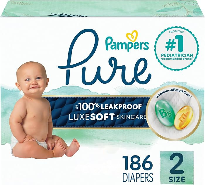 Pampers Pure Baby Diapers, Size 2 (12-18 lbs), 186, Up to 100% Leakproof, Premium Hypoallergenic ... | Amazon (US)
