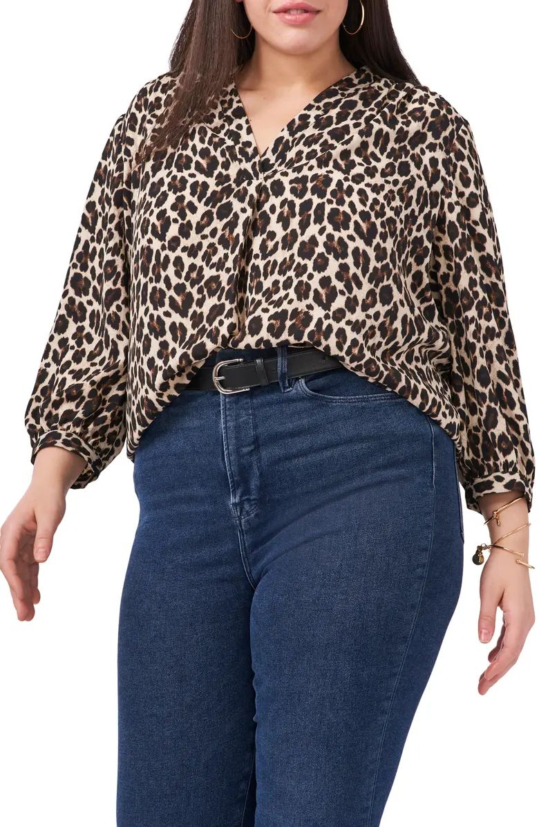 Leopard Print Split Neck Blouse | Nordstrom