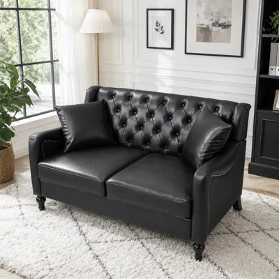 PU Leather Loveseat Sofa with Tufted Back & Nailhead Trim | Wayfair North America