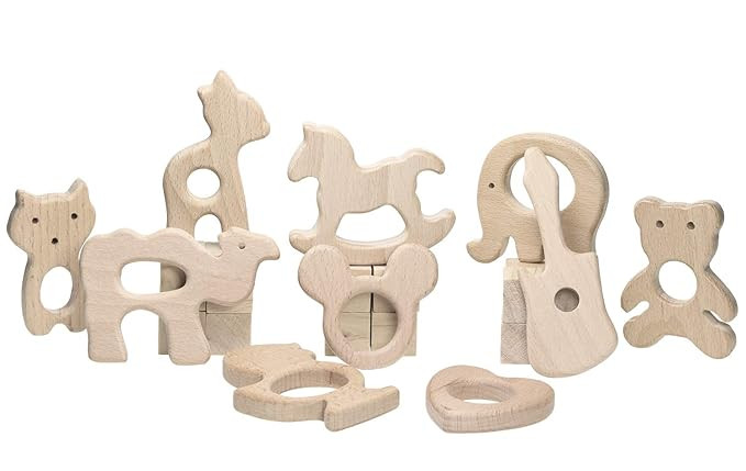 Baby Teething Toys Penta Angel 10Pcs Natural Wooden Teething Animal Rings for Newborn Toddler Inf... | Amazon (US)