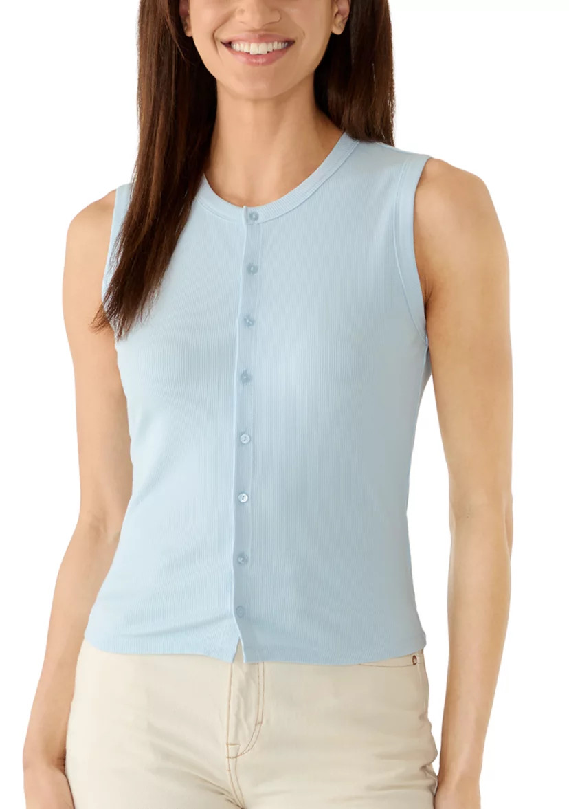 Women's Sleeveless Crew Neck Button Up Top | Belk