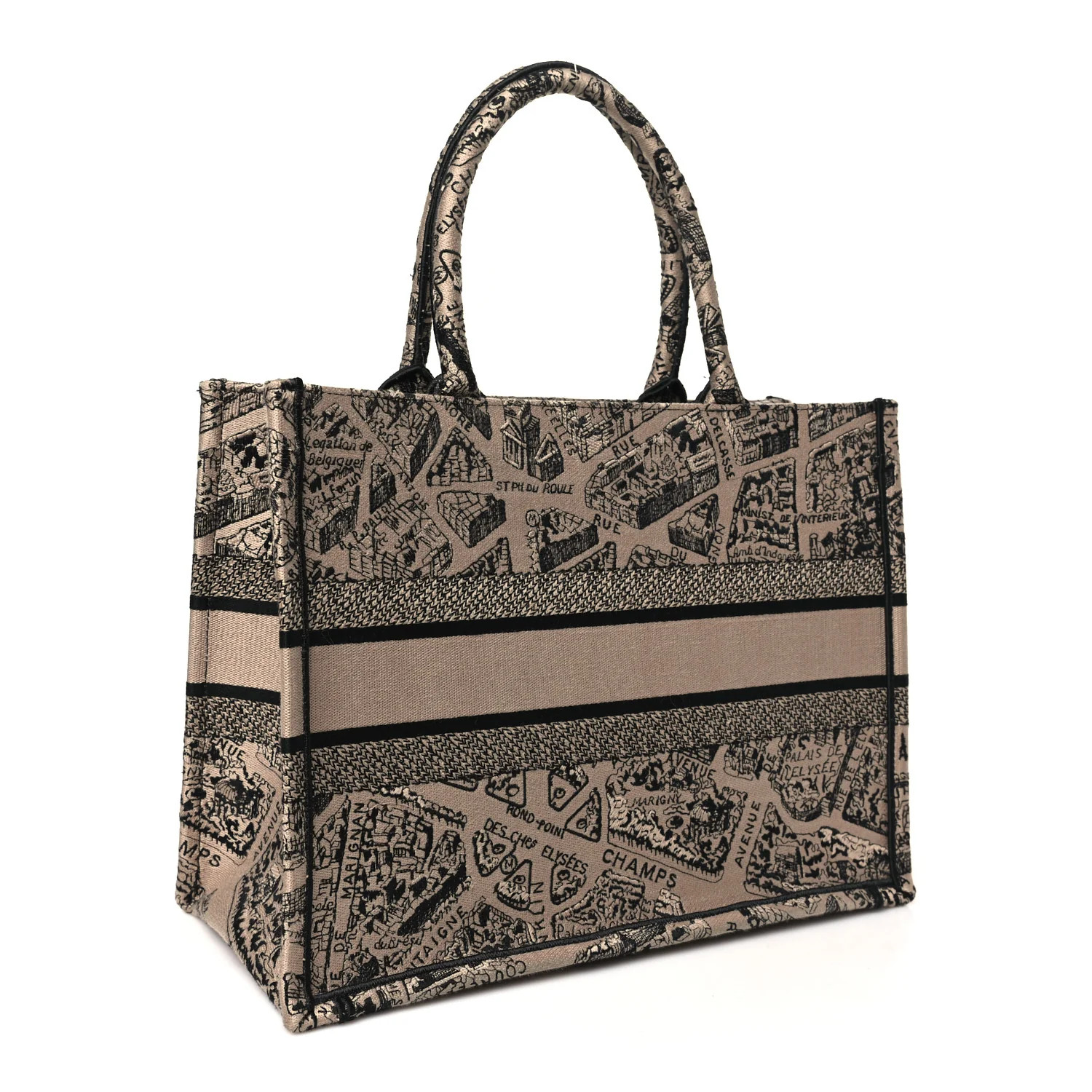 Canvas Embroidered Medium Plan De Paris Book Tote Beige Multi | FASHIONPHILE (US)