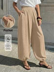 Lavishia Women's Casual Balloon Pants, Comfortable & Versatile Coffee Color Long Pants, Spring/Su... | SHEIN