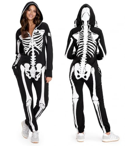 Tipsy Elves Skeleton Halloween Jumpsuit Costume for Women | Front and Back Print, Mesh Eyehole Hood, Hidden Front Zipper, Convenient Pockets, Premium Construction | Amazon (US)