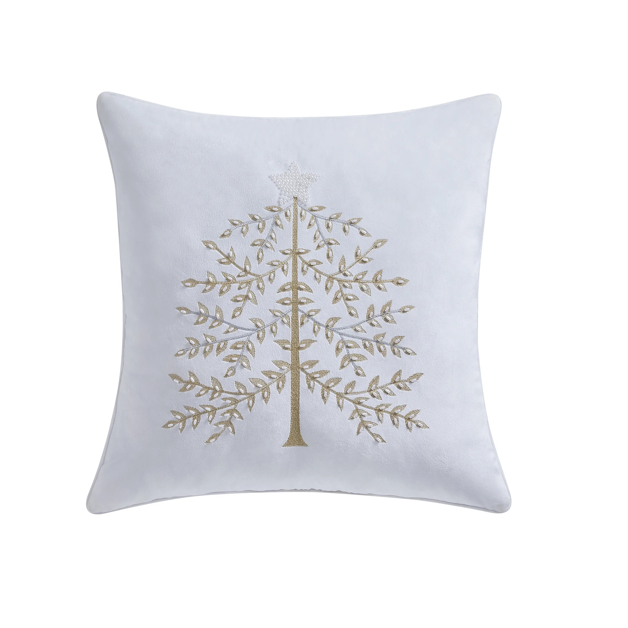 My Texas House Margaret 20" x 20" Ivory Velvet Embellished Tree Decorative Pillow | Walmart (US)