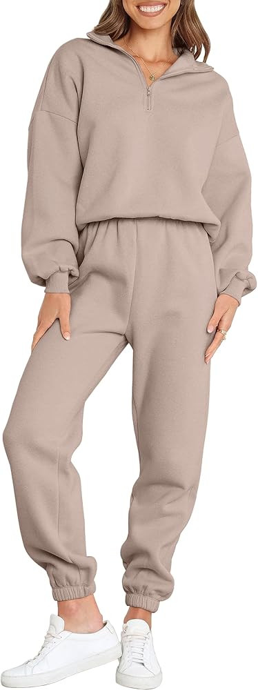 ANRABESS Women 2 Piece Outfits Sweatsuit Oversized Half Zip Sweatshirt Jogger Sweatpants Tracksui... | Amazon (US)
