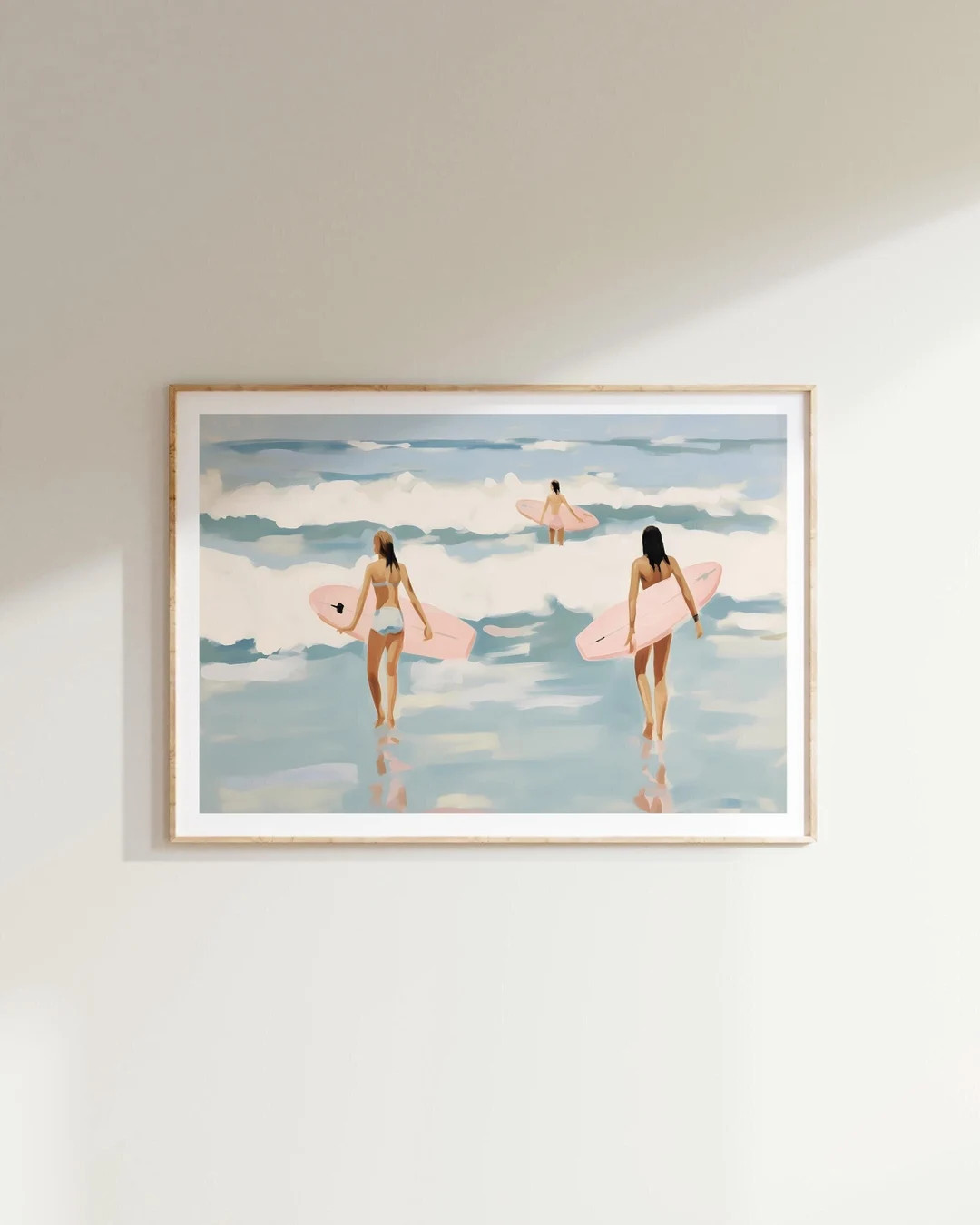 Aerial Surfer Girls Painting, Preppy Coastal Ocean Art Print, Coquette Pink Blue Summer Beach Pos... | Etsy (US)