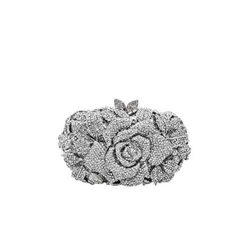 DEBIMY Rose Flower Crystal Purses Sparkly Rhinestone Evening Clutch for Women Wedding Party Cocktail Handbags Silver | Amazon (US)