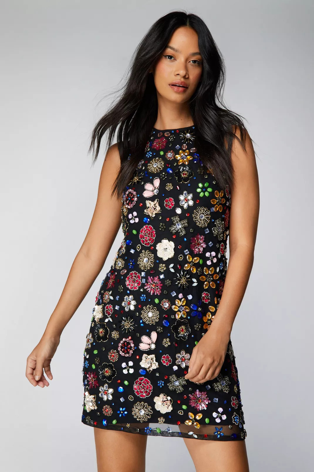 Mixed Flower Embellished A Line Mini Dress | Nasty Gal US