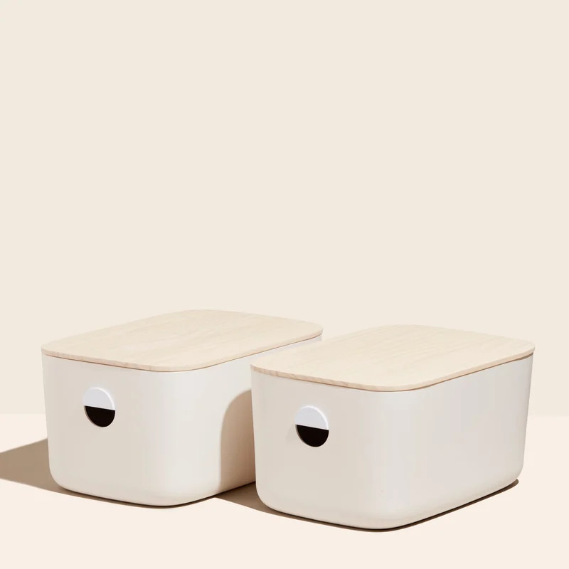 Open Spaces Large Storage Bins - Set of 2 - White - WOODEN LIDS | Verishop
