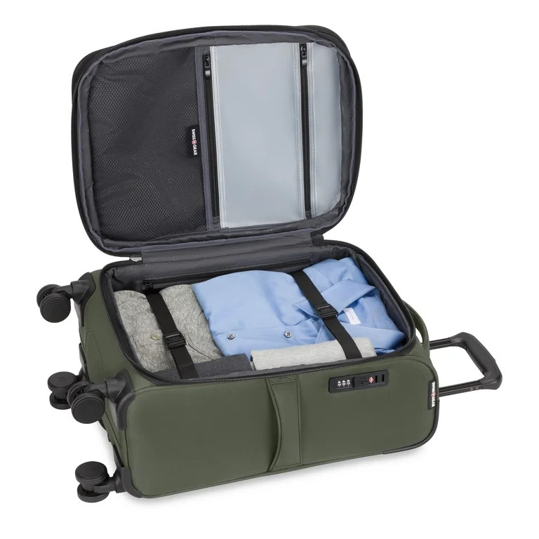 SWISSGEAR Stride Expandable Carry-On Spinner Luggage, Olive Green, 8 Wheels and Built-in TSA Lock | Walmart (US)