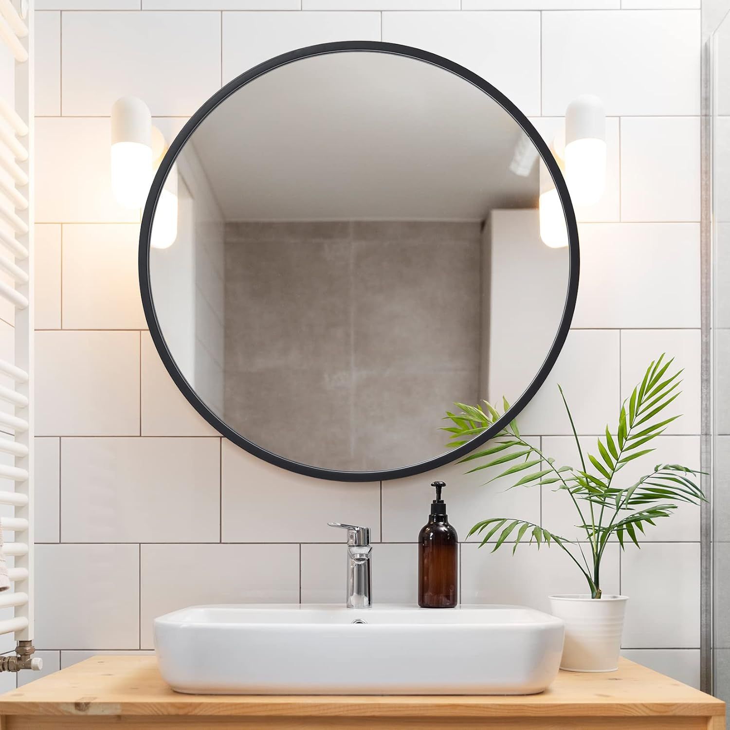 Amazon.com: Geloo Large Black Round Mirror-27.6" Circle Mirror,Modern Mirror,Accent Mirror,Vanity... | Amazon (US)
