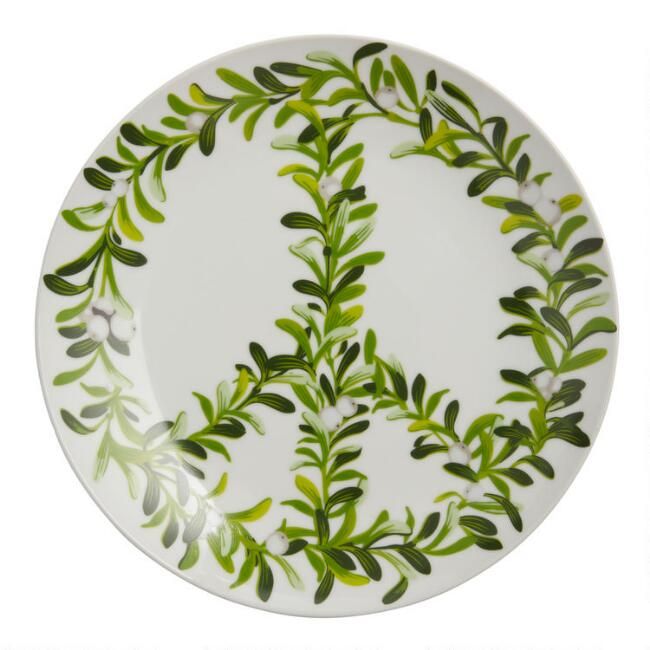 Green Watercolor Peace Wreath Salad Plate | World Market