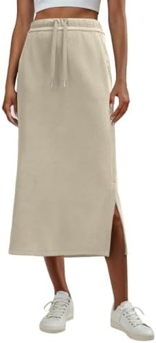 Lepunuo Casual Maxi Skirts for Womens High Waist Trendy Drawstring Side Slit Skirts with Pockets | Amazon (US)