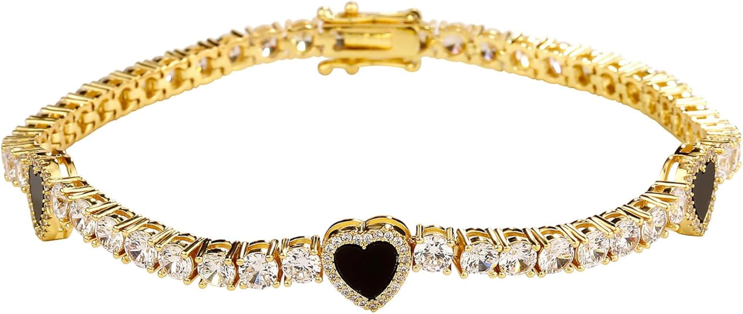 Heart Tennis Bracelets for Women, 14K Golden Plated 4MM Bracelets for Women, Pink Black Cubic Zir... | Amazon (US)