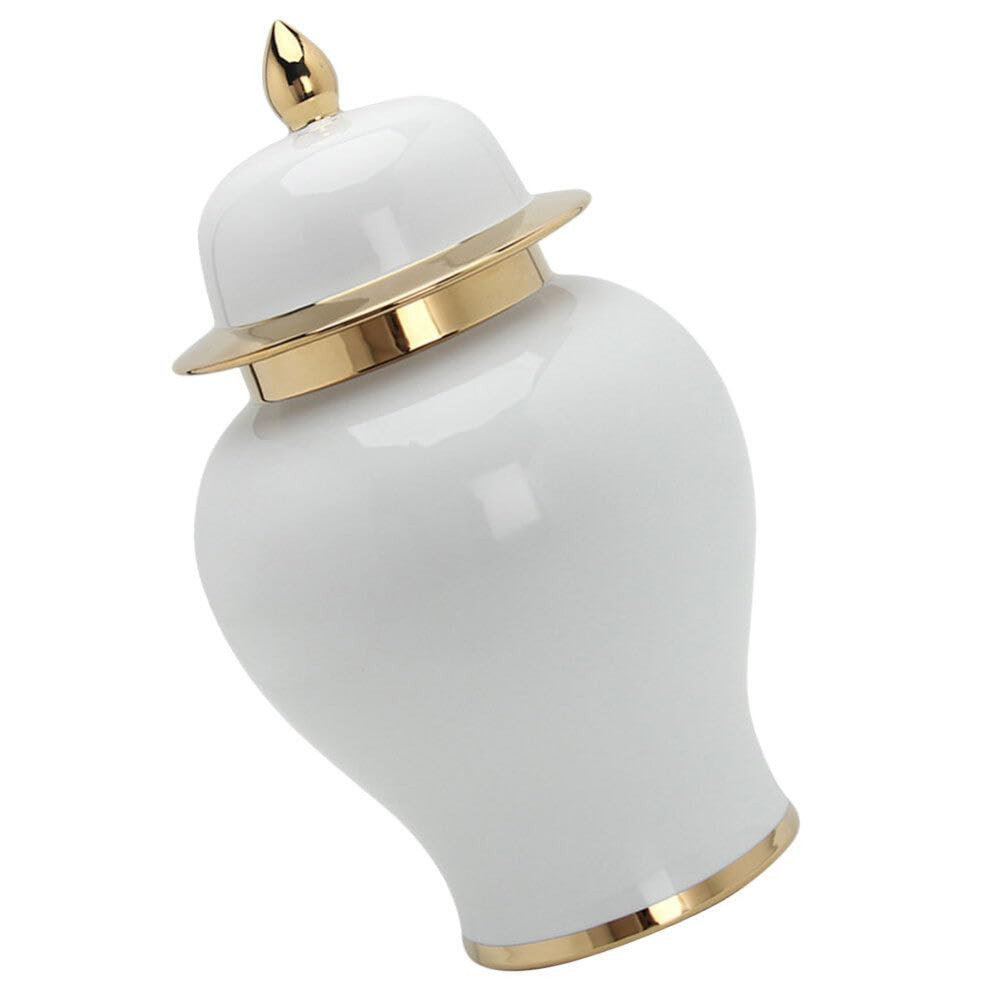IMIKEYA Ginger Jar, White Ginger Jar with Gold Trim Handicraft Flower Vase Chinese Style Temple J... | Amazon (US)