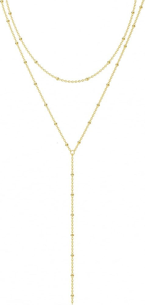 Foxgirl Lariat Gold Necklace for Women, Dainty Long Necklace 14k Gold Plated/Silver Y-Shaped Pend... | Amazon (US)