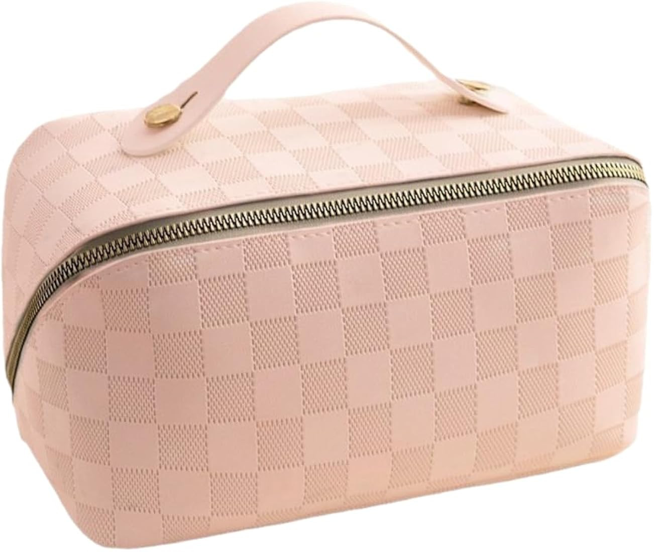 Large Portable Checkered Makeup Bag Portable Travel Cosmetic Bag for Women Girls Makeup Pouch Por... | Amazon (US)