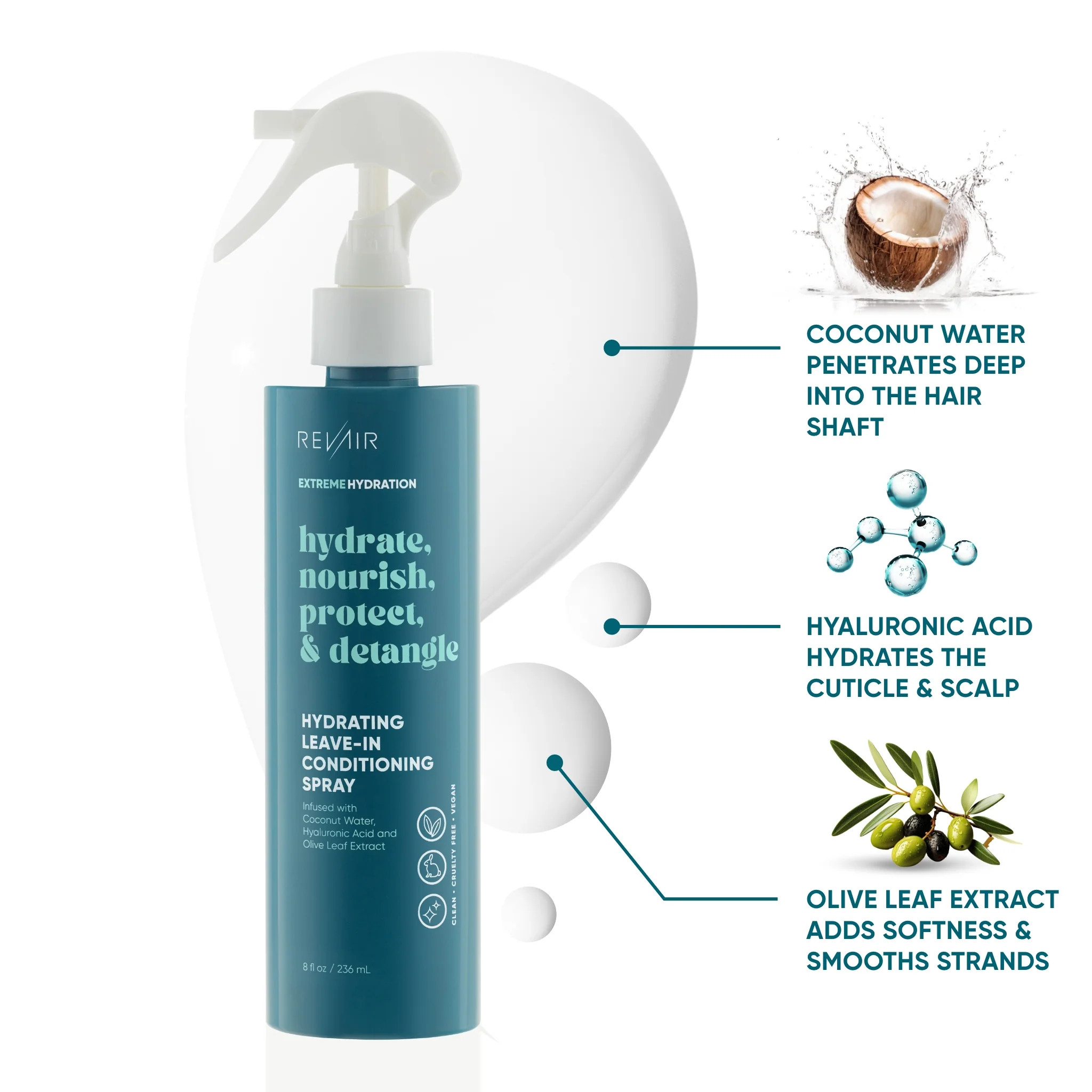 RevAir Hydrating Leave-In Conditioning Spray (8 oz) moisture rich + heat protection | RevAir