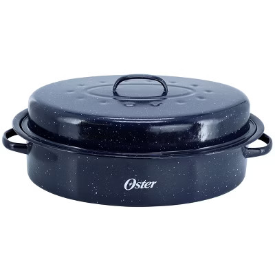 Oster Castillo 16.5 x 13 Inch Enamel on Steel Roaster Pan with Lid in Navy Blue | Target