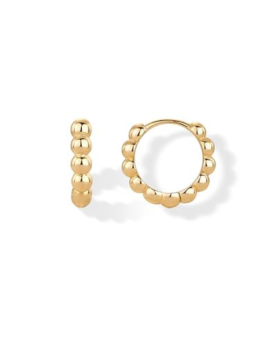 PAVOI 18K Yellow Gold Plated 925 Sterling Silver Posts Beaded Huggie Hoop Earrings for Women - Lightweight Gold Hoop Earrings | Amazon (US)