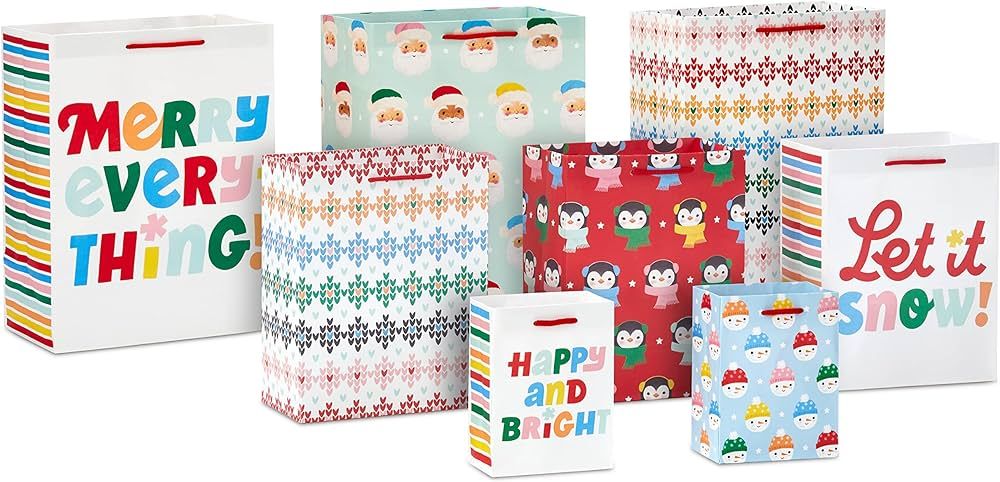 Hallmark Christmas Gift Bag Assortment (8 Bags: 2 Small 5", 3 Medium 8", 3 Large 11") Pink, Mint ... | Amazon (US)