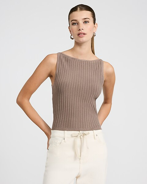 Textured Boat Neck Fitted Sweater Tank | Express