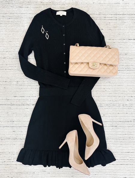 Winter outfit that is perfect for workwear, date night and holiday outfits. Can be dressed warmer with a coat. Love this black ruffled sweater dress! 

#LTKSeasonal #LTKworkwear #LTKstyletip