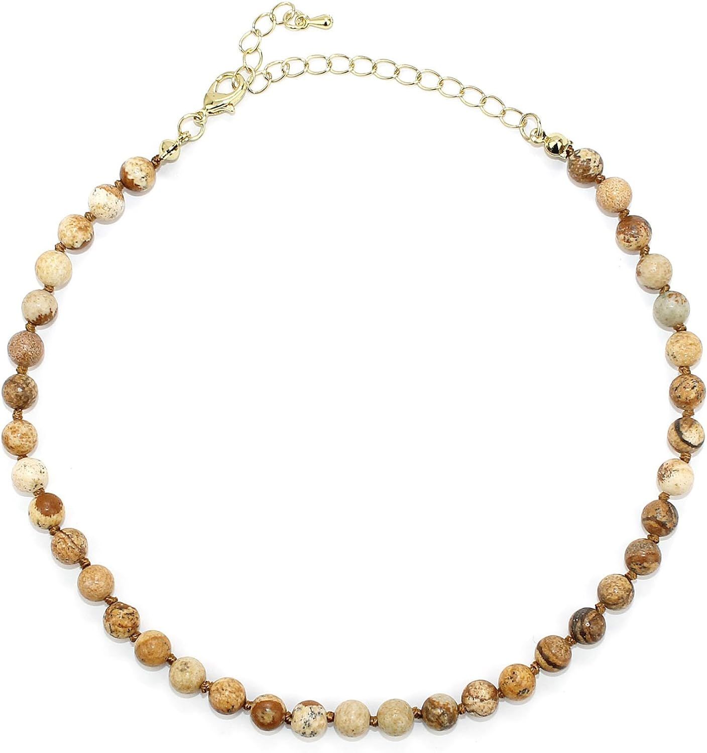 POMINA Semi Precious Stone Beaded Short Choker Necklace for Women, Natural Gemstone Beaded Choker... | Amazon (US)