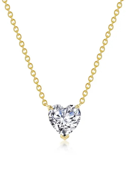 Lafonn Simulated Diamond Solitaire Heart Pendant Necklace in White/Gold at Nordstrom, Size 20 | Nordstrom