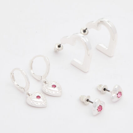 Silver Plated Love Heart Earring Trio | TK Maxx