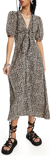 ASOS DESIGN Animal Print Button Front Midi Dress | Nordstrom | Nordstrom