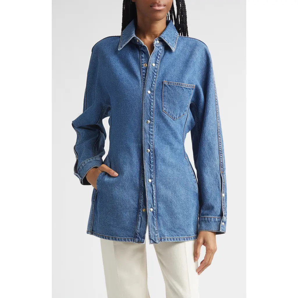 OSSOU Cinch Denim Shirt Jacket in Horizon Wash at Nordstrom, Size Small | Nordstrom
