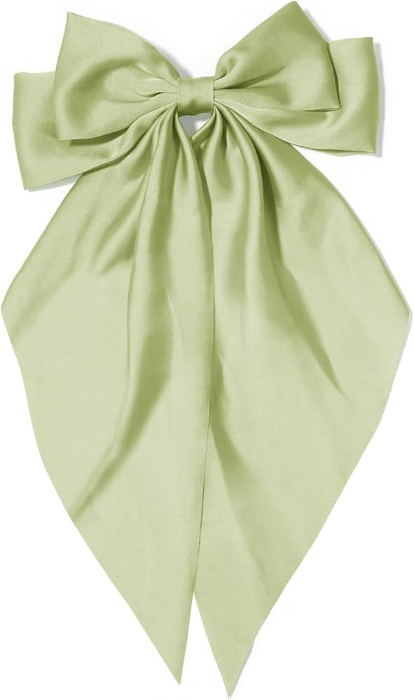 Large Hair Bows for Women Olive Green Silky Satin Hair Bow Hair Clips Long Tail Oversize Hair Rib... | Amazon (US)