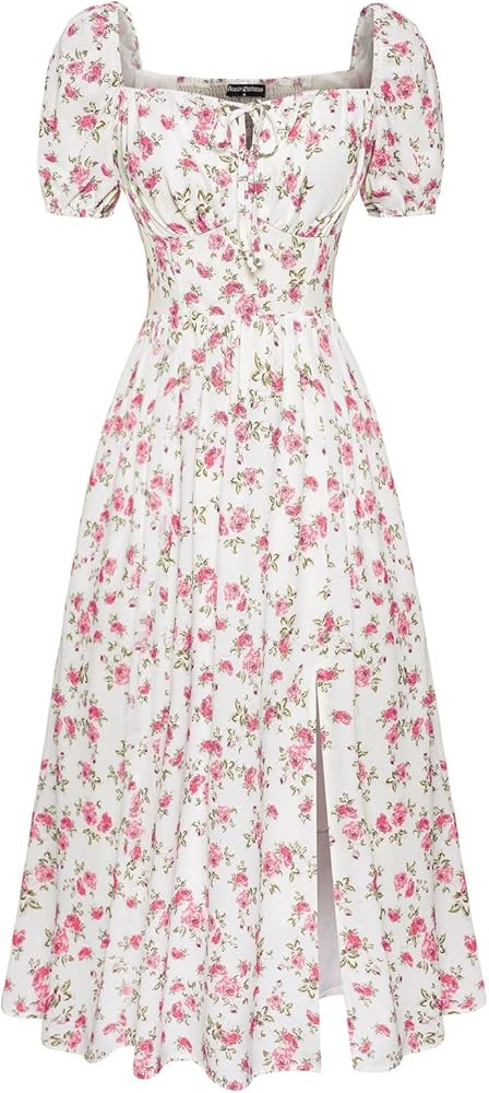 Scarlet Darkness Women's Floral Corset Dress with Split 2026 Summer Spring Square Neck Midi Milkm... | Amazon (US)