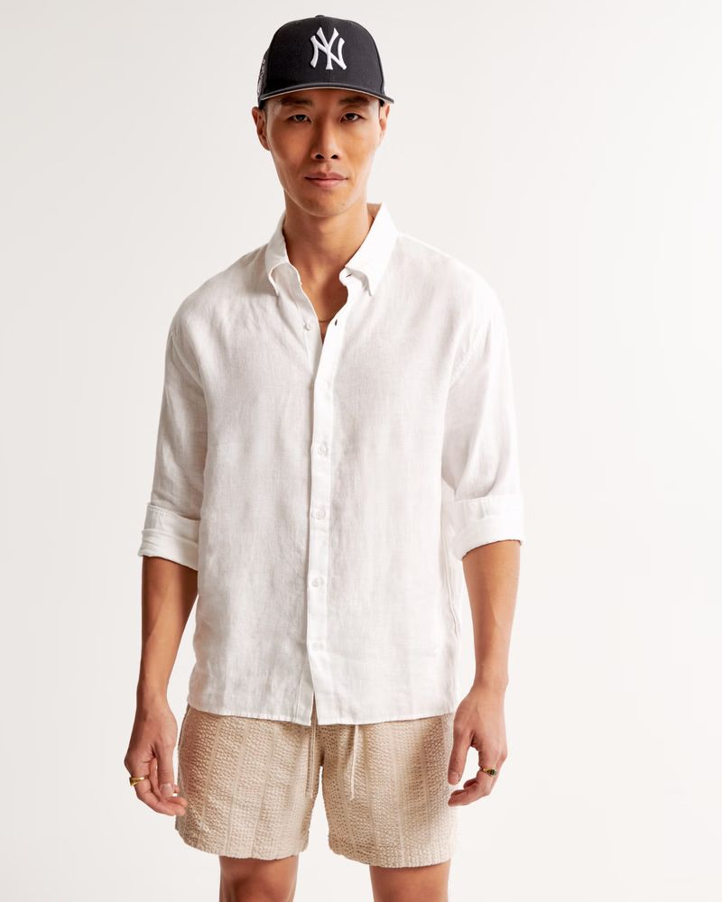 Men's Linen Button-Up Shirt | Men's Tops | Abercrombie.com | Abercrombie & Fitch (US)
