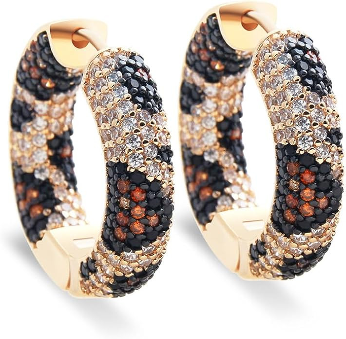Shinny Animal Leopard Print Earrings Cubic Zirconia Paving Gold Plated Women Hoop Earrings Statem... | Amazon (US)