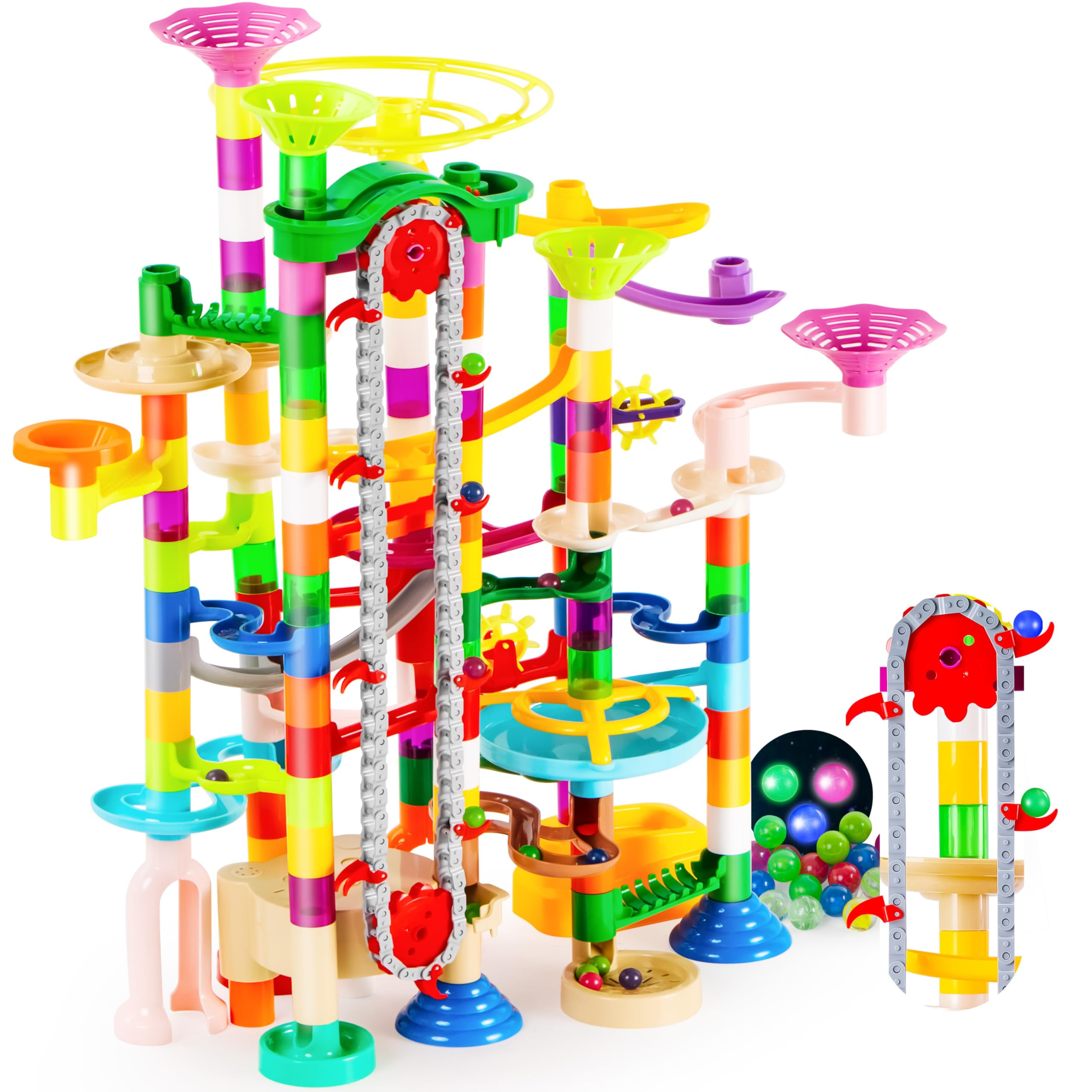 JOYIN 236Pcs Glowing Marble Run with Motorized Elevator- Construction Building Blocks Toys with 3... | Amazon (US)