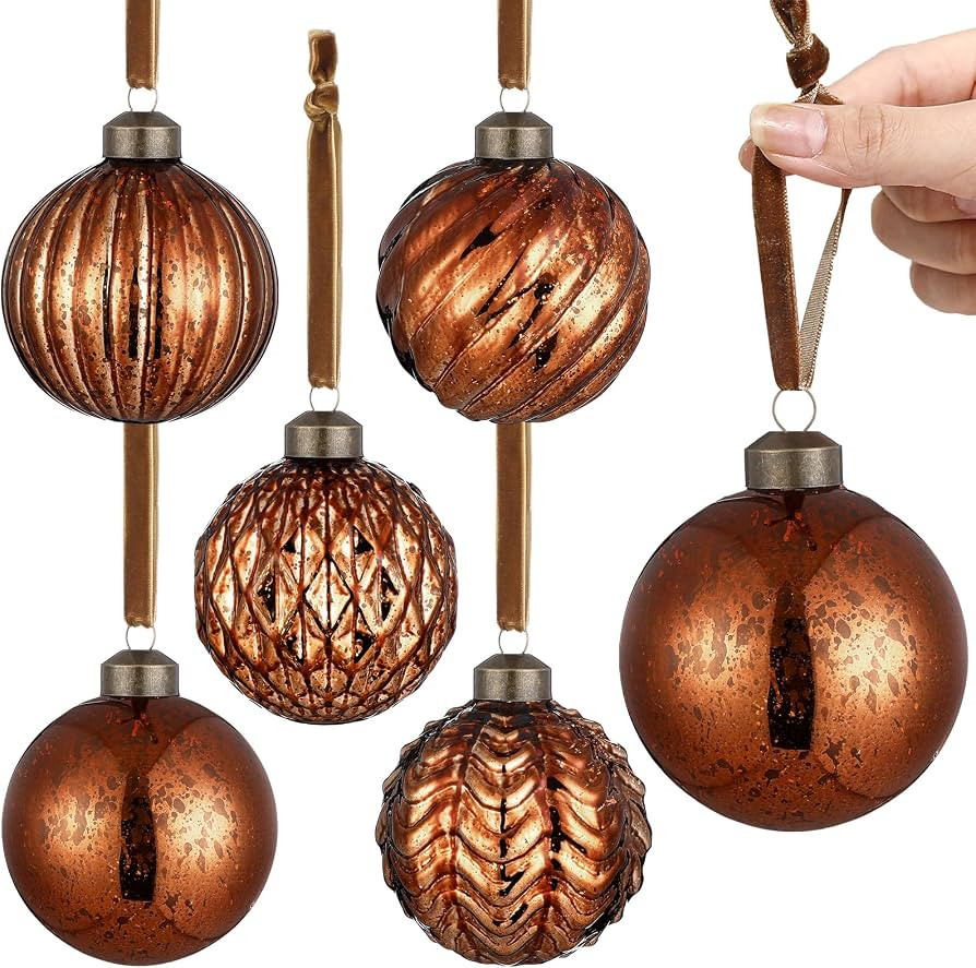 Suncalla 6 Pcs Brown Christmas Glass Ball Ornaments Hanging Mercury Balls | Amazon (US)