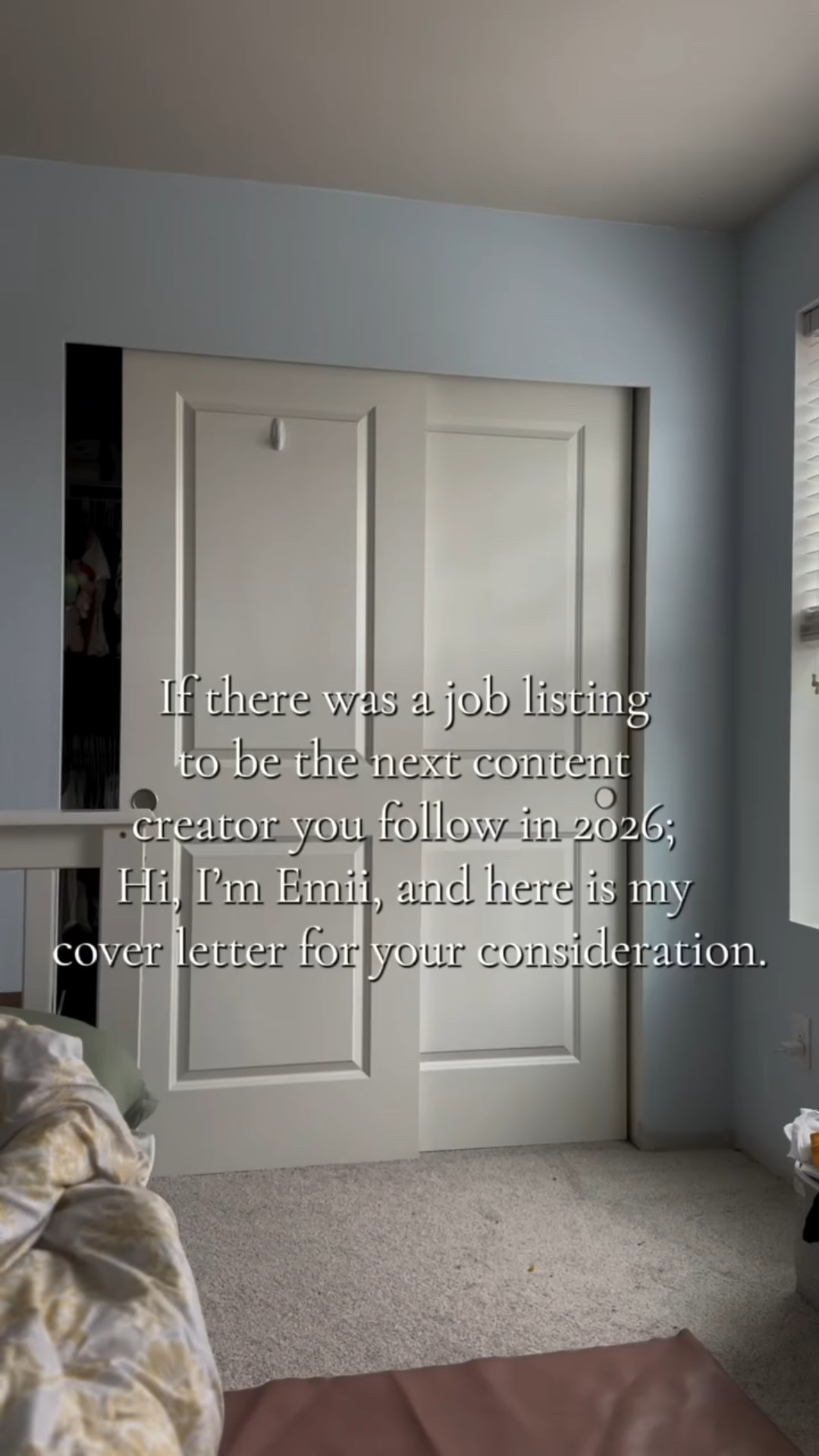 If there was a job listing to be the next content creator you follow in 2026, hi I’m Emii and here is my cover letter for your consideration 🤍 #contentcreator #coverletter #considerme #iwontletyoudown #thankyou