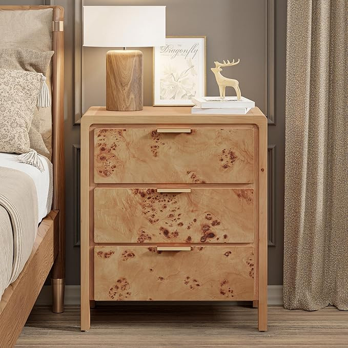 Farmhouse Nightstand with 3 Drawer, Distressed Wood Rustic Accent Dresser, Burl Nightstand for Be... | Amazon (US)