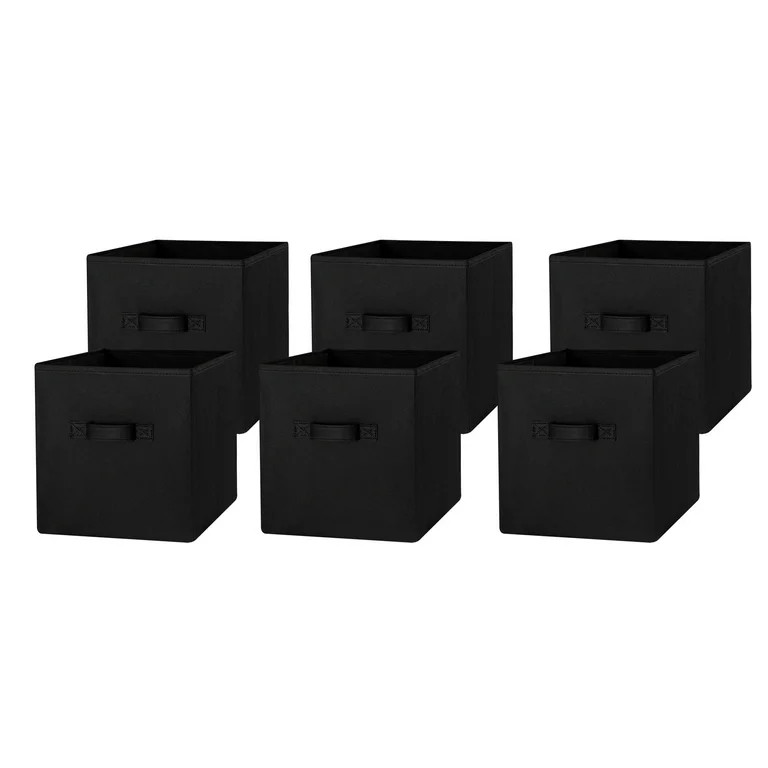 Mainstays Collapsible Cube Fabric Storage Bins (10.5" x 10.5"), 6 Pack, Rich Black - Walmart.com | Walmart (US)