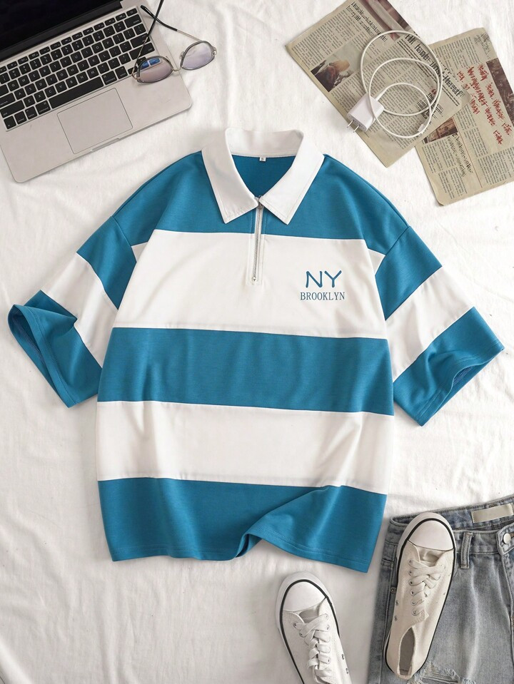 SHEIN EZwear Letter Graphic Colorblock Tee | SHEIN