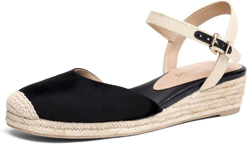 DREAM PAIRS Women's Closed Toe Elastic Ankle Strap Espadrilles Wedge Sandals | Amazon (US)