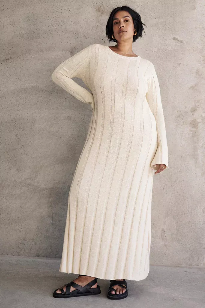 Cream long outlet sleeve maxi dress